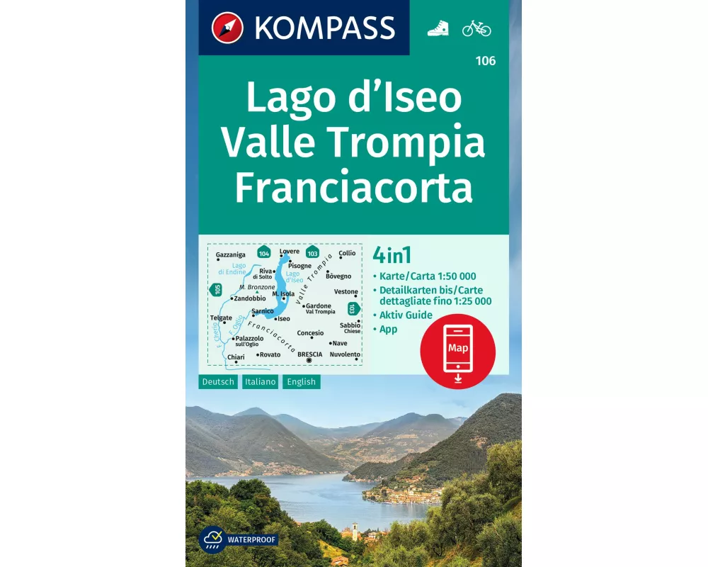 KOMPASS Wanderkarte 106 Lago d'Iseo, Valle Trompia, Franciacorta 1:50.000