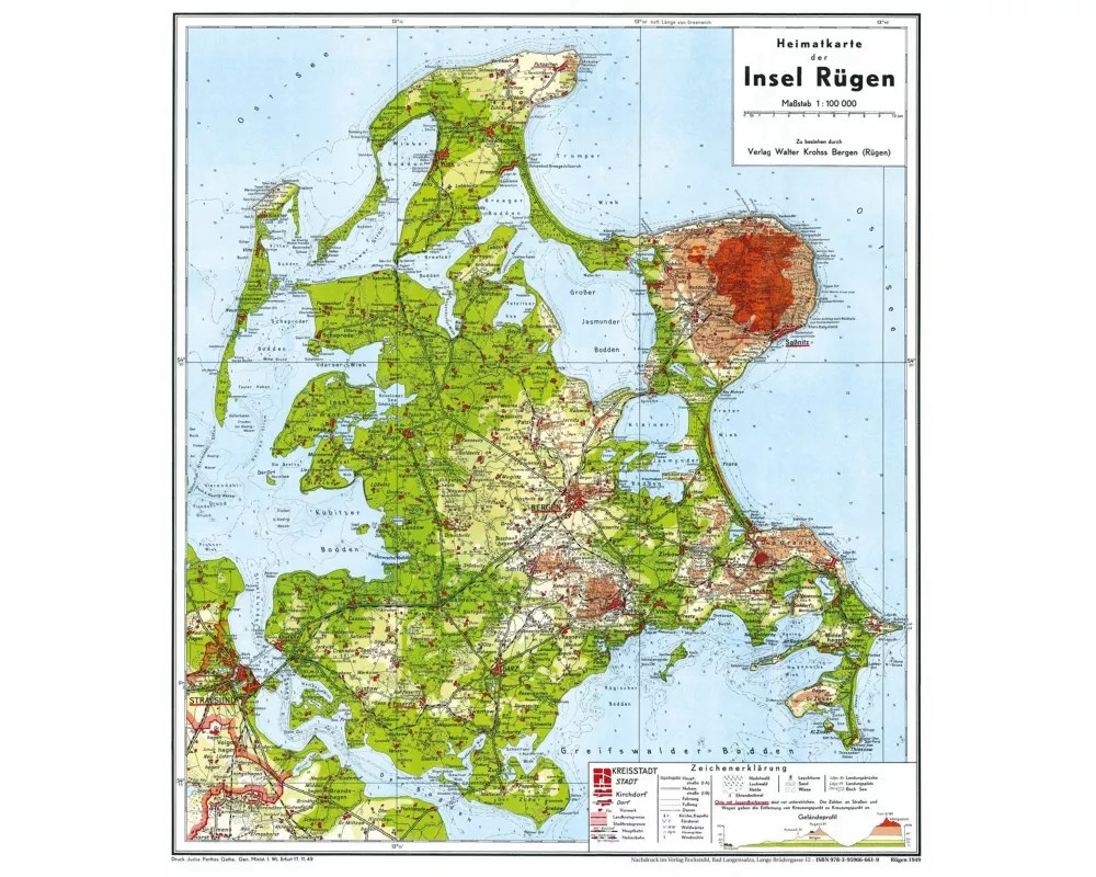 Historische Karte: Insel Rügen 1949 (gerollt)