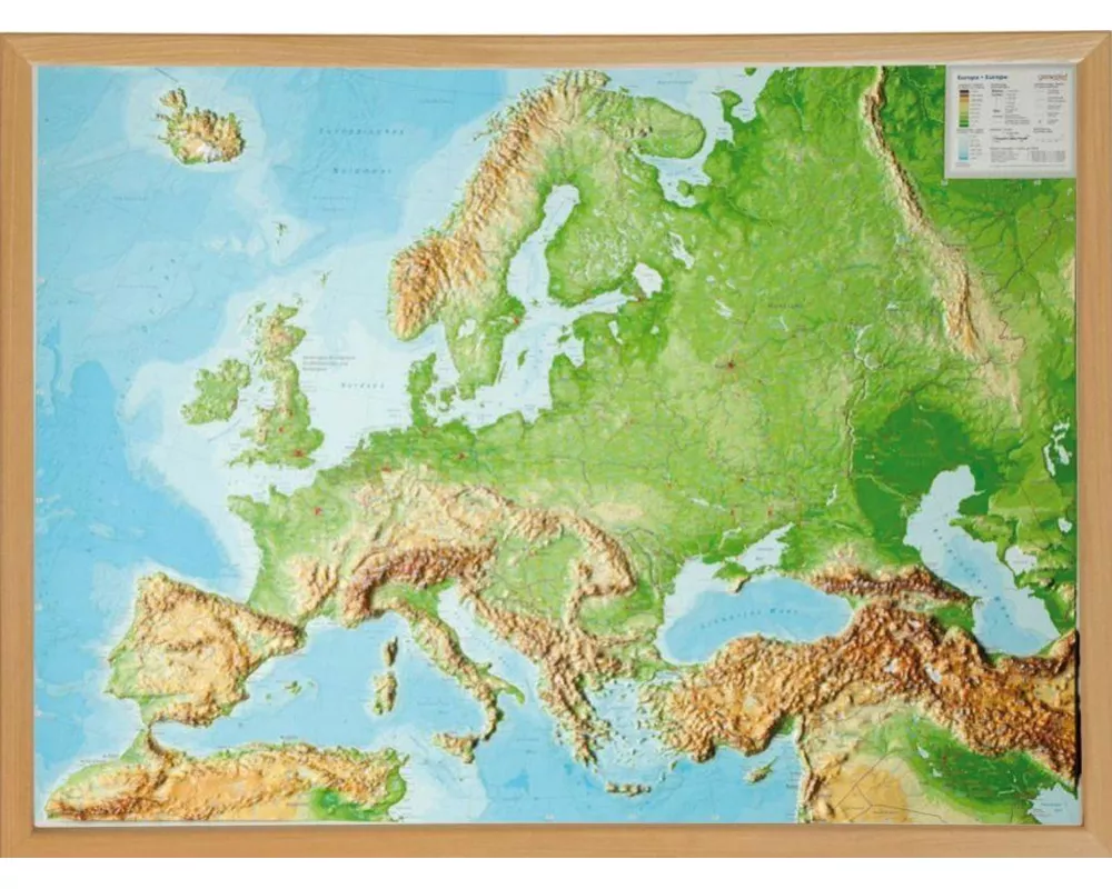 Relief Europa 1:8.000.000 mit Naturholzrahmen