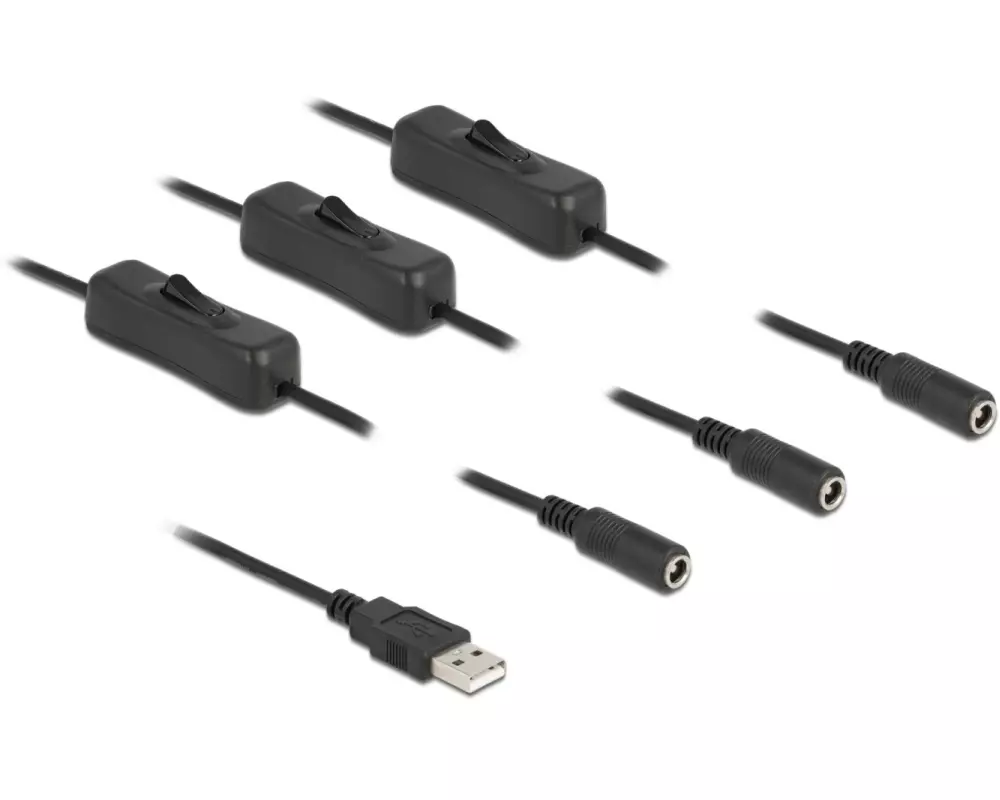 Delock USB-Kabel USB-AStecker zu 3x DC 5.5 x 2.1 mm Mit Schalter