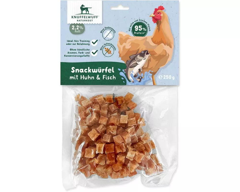 Knuffelwuff Snack Huhn und Fisch Würfel 250 g