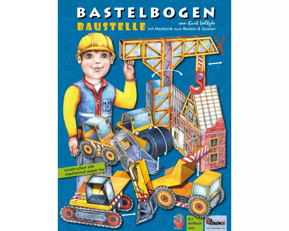 Baustelle Bastelbogen mit Baufahrzeugen & Papiermechanik