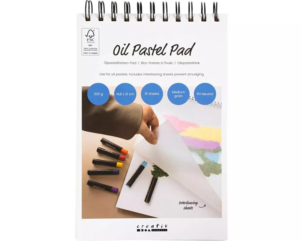 Creativ Company Malblock Ölpastellfarben-Pad A5, Weiss, 15 Blätter
