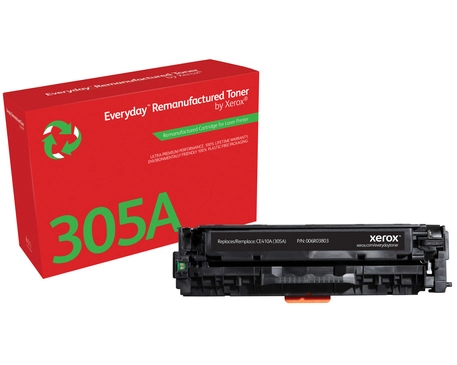 Everyday Black Remanufactured Toner by compatible with HP 305A (CE410A), Standard capacity. Black toner page yield: 2200 pages, Printing colours: Black, Quantity per pack: 1 pc(s)
