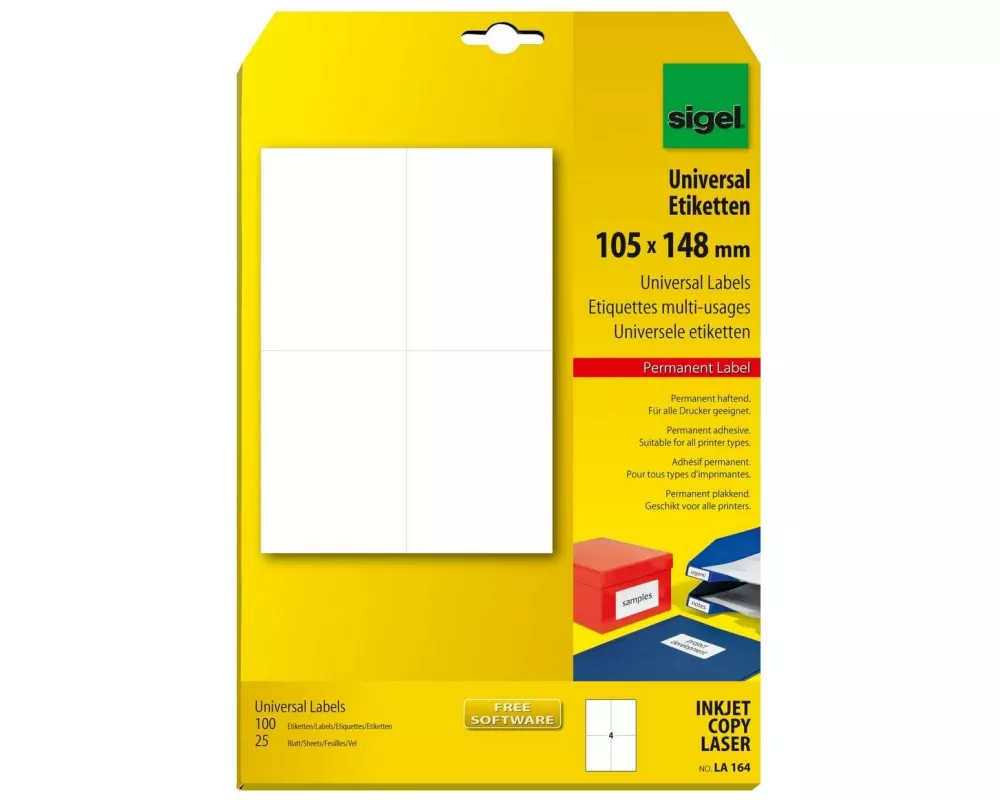 Sigel Universal-Etiketten 10.5 x 14.8 cm, 25 Blatt, Weiss