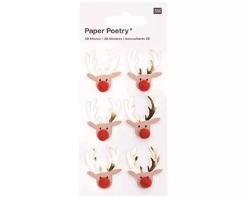 Rico Design Weihnachtssticker Rentier 3D 1 Blatt, 6 Stück