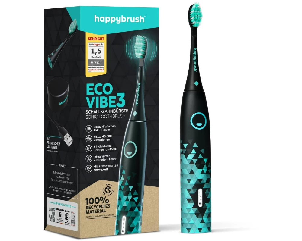 happybrush Schallzahnbürste ECO V3 light Schwarz