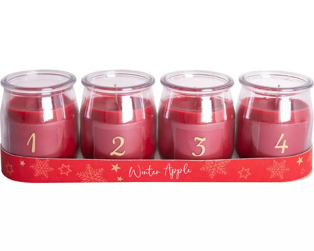 müller Kerzen Advetnskerzen-Winter Apple 4er Set, Rot, 7 x 5.9 cm