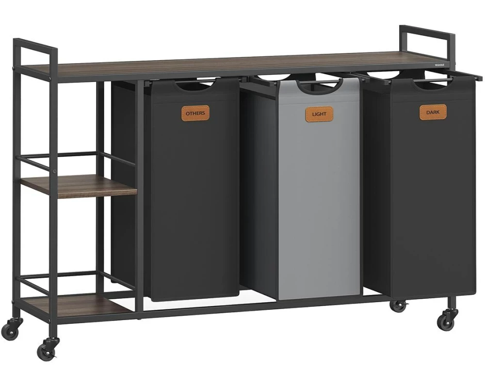 VASAGLE Wäschekorb 3 x 50 l, Schwarz / Grün