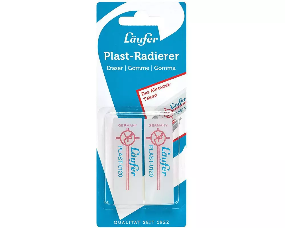 Läufer Radiergummi Plast 0120 2 Stück, Weiss