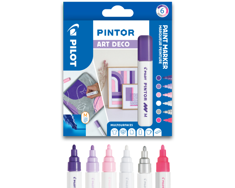 PILOT Marker Pintor Medium Set 1.4mm WLT412229 6 Farben Art Deco
