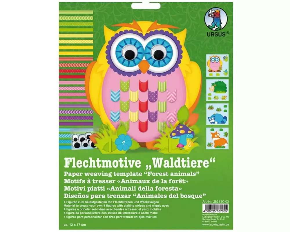 URSUS Bastelpapier Flechtpapier Waldtiere, 4 Stück, Mehrfarbig