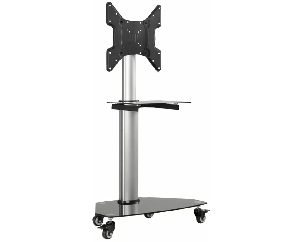 EATON TRIPPLITE Premier, Rolling, TV, Cart, for, 32inch, to, 55inch, Displays, Black, Glass, Base, and, Shelf, Locking, Casters