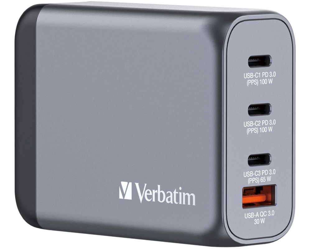 VERBATIM Charger 100W GaN grey 32202 3xUSB-C 1xUSB-A +Adapter UK/US