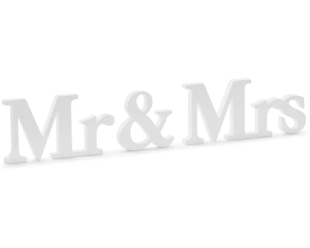 Partydeco Hochzeitsaccessoire Holzschrift Mr & Mrs 50 x 9.5 cm, Weiss