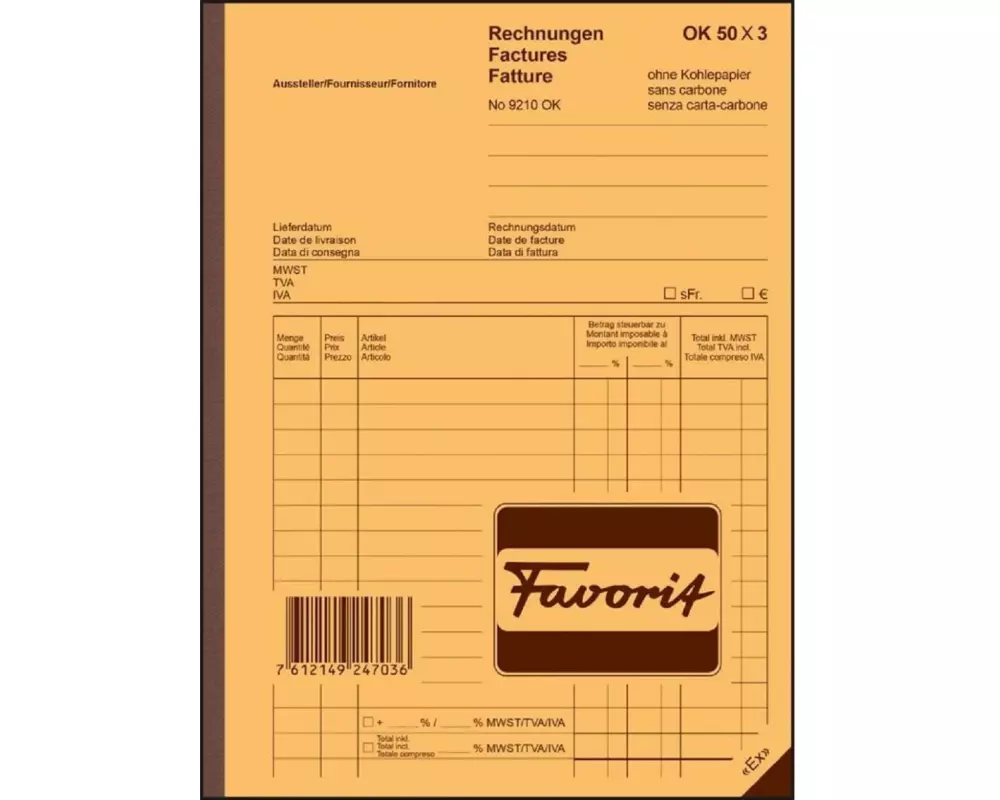 Favorit Durchschreibeblock A5 Rechnungen, 50 x 3 Blatt