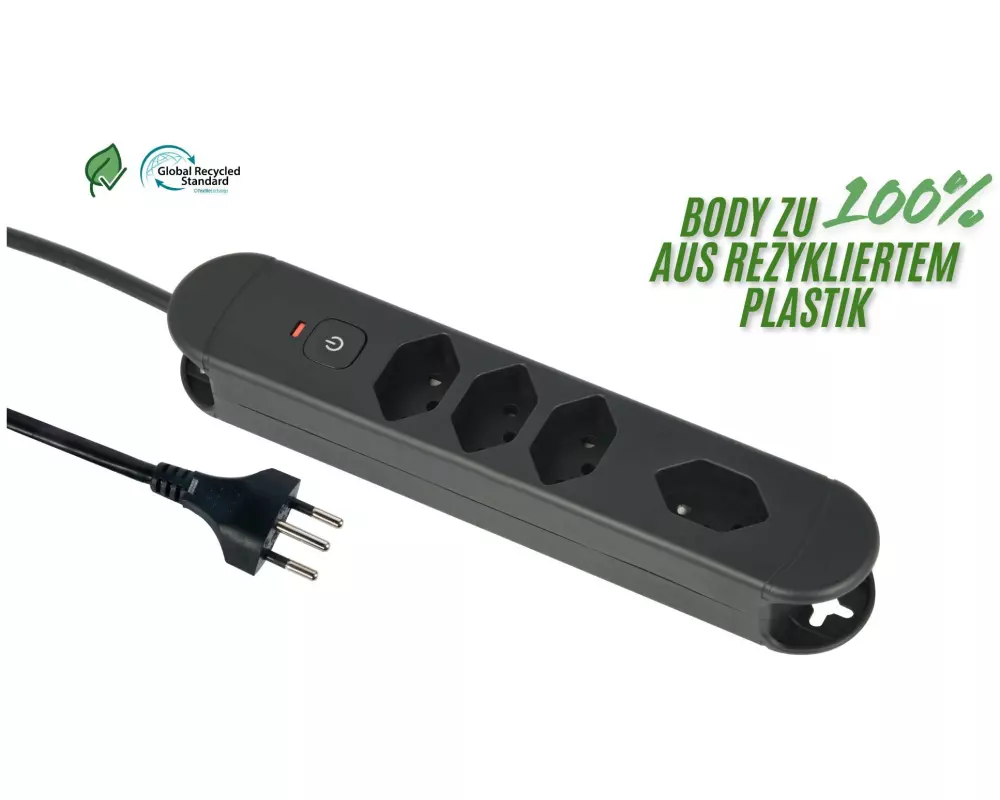 Schönenberger Steckdosenleiste Re:Life 4x T13., 1.8m Kabel, schwarz