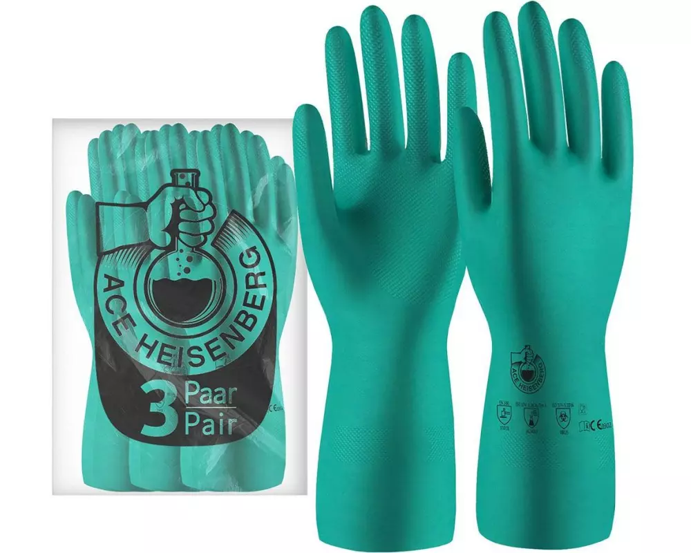 ACE 3 Paar Heisenberg Chemikalienhandschuhe Grösse: L, Grün