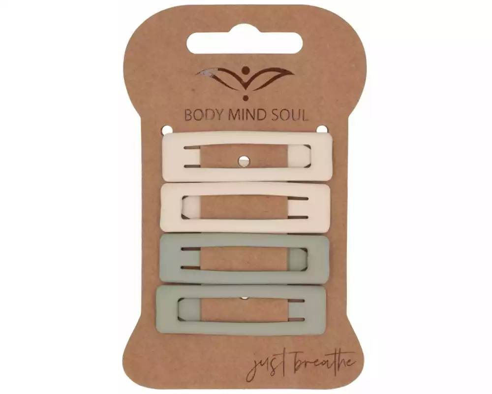Body Mind Soul Haarspange Click Clack Yoga Beige und Salbeigrün 4 Stück