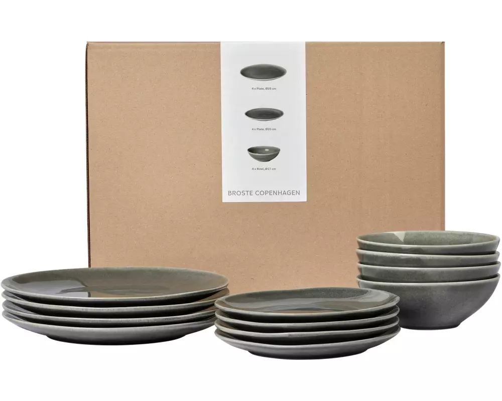 Broste Copenhagen Nordic Rain Steingut Grau-Blau 12-tlg.