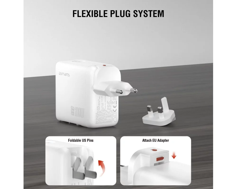 4smarts GaN Flex Screen AI 100W 2 USB-C+1 USB-A Travel