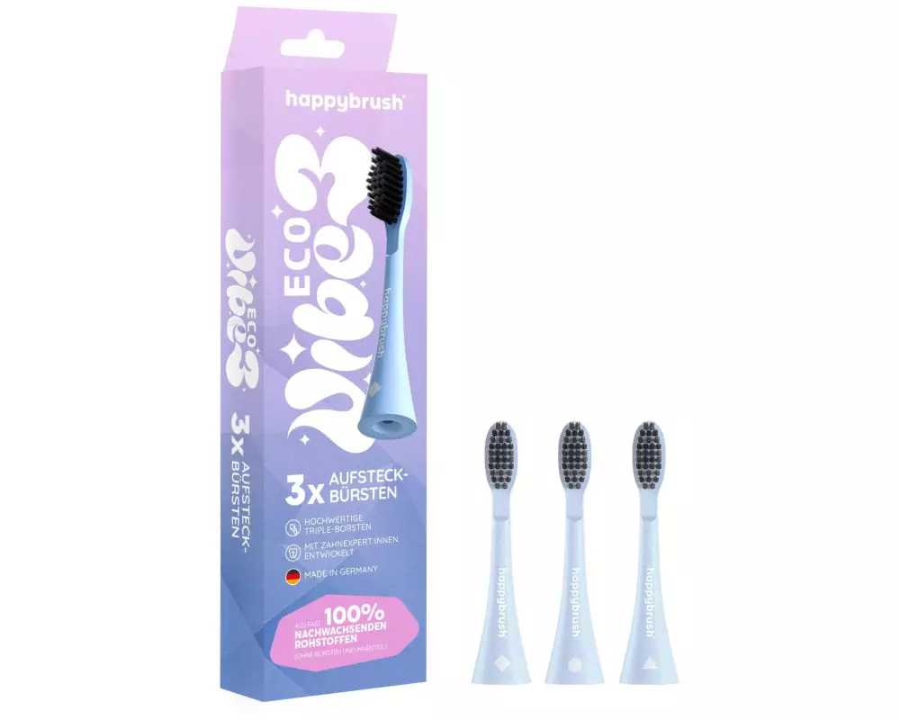 happybrush Zahnbürstenkopf Eco Vibe V3+ Sunrise-Edition, 3 Stück