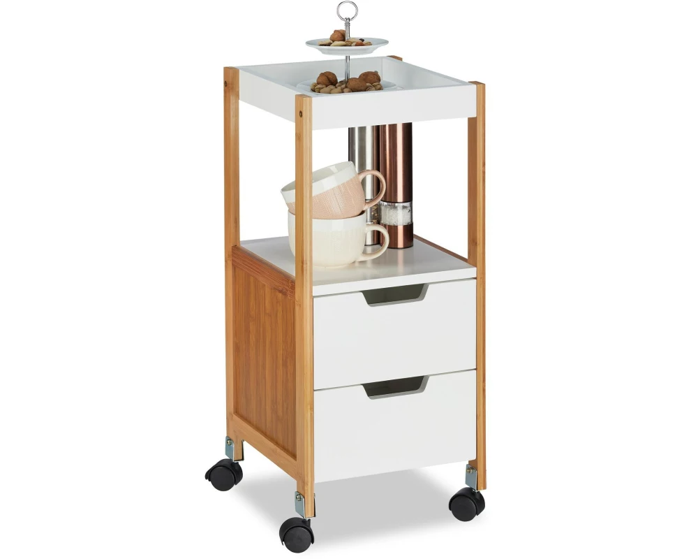 relaxdays Küchenwagen 69 x 30 x 30 cm, Braun/Weiss