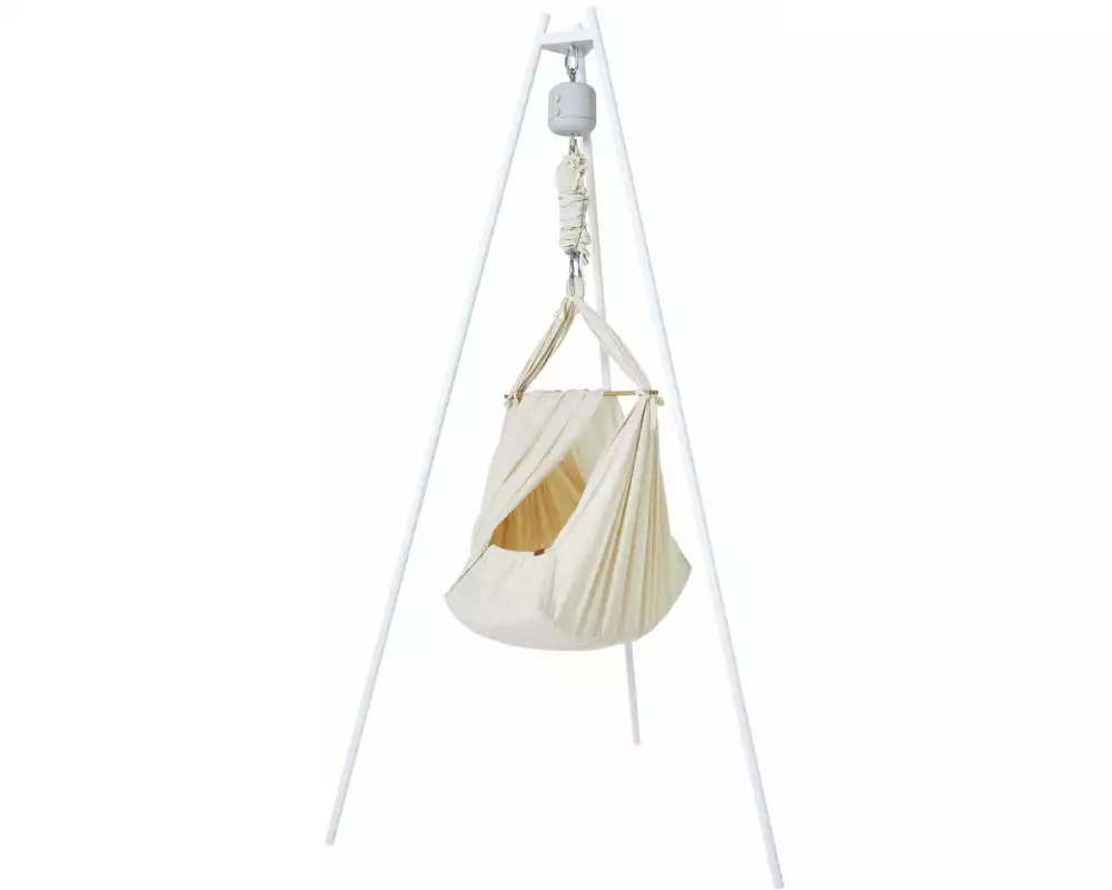 Membantu Babyhängematte Set Premium mit Ständer Weiss/Natur