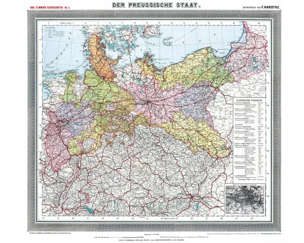 Historische Preussenkarte / DER PREUSSISCHE STAAT - 1905 [gerollt]