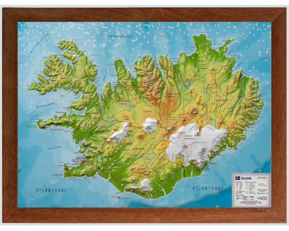 Relief Island klein 1:1.500.000 Holzrahmen