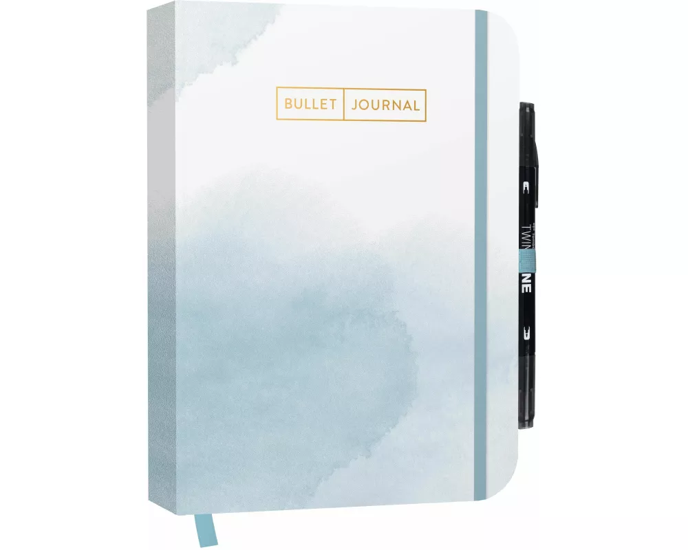 Bullet Journal "Watercolor Blue" 05 mit original Tombow TwinTone Dual-Tip Marker 33 black