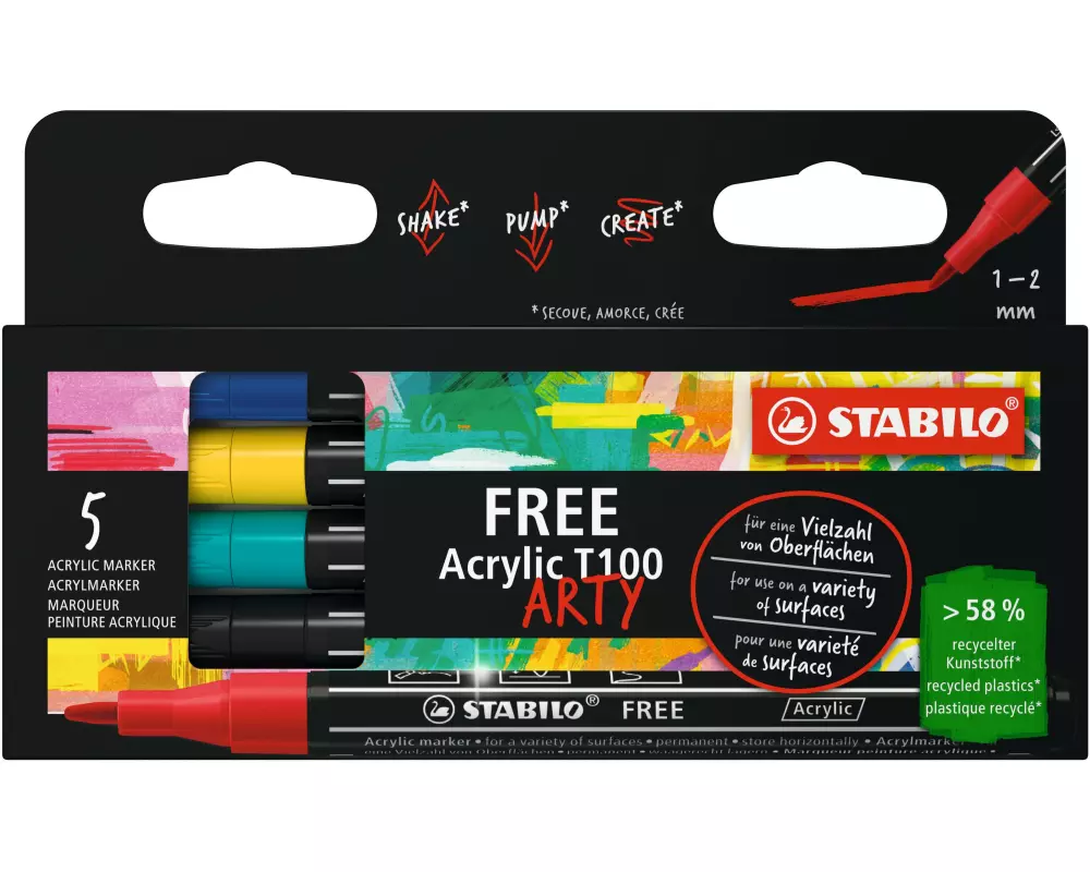 STABILO Acrylmarker Free Acrylic T100 Royal 5-Etui