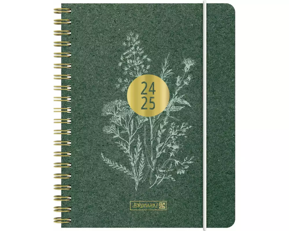 Schülerkalender 2024/2025 "Botanical", 2 Seiten = 1 Woche, A6, 208 Seiten, dunkelgrün