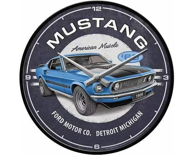 Wanduhr. Ford / Ford Mustang / 1969 Mach 1 Blue / Ø 31.0 cm