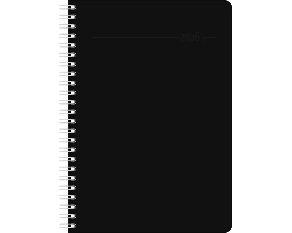 Zettler Wochenplaner Balacron schwarz A5 Ringbuch 2026 – Wochenkalender 15 × 21 cm, 1 Woche/2 Seiten, Ringbindung, Zeiteinteilung 7–22 Uhr, viersprach