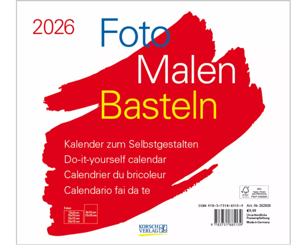 Foto-Malen-Basteln Bastelkalender quer weiß 2026