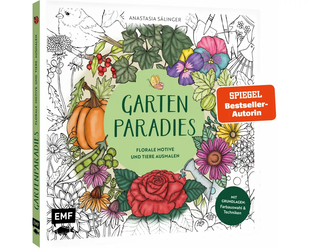 Gartenparadies – Florale Motive und Tiere ausmalen