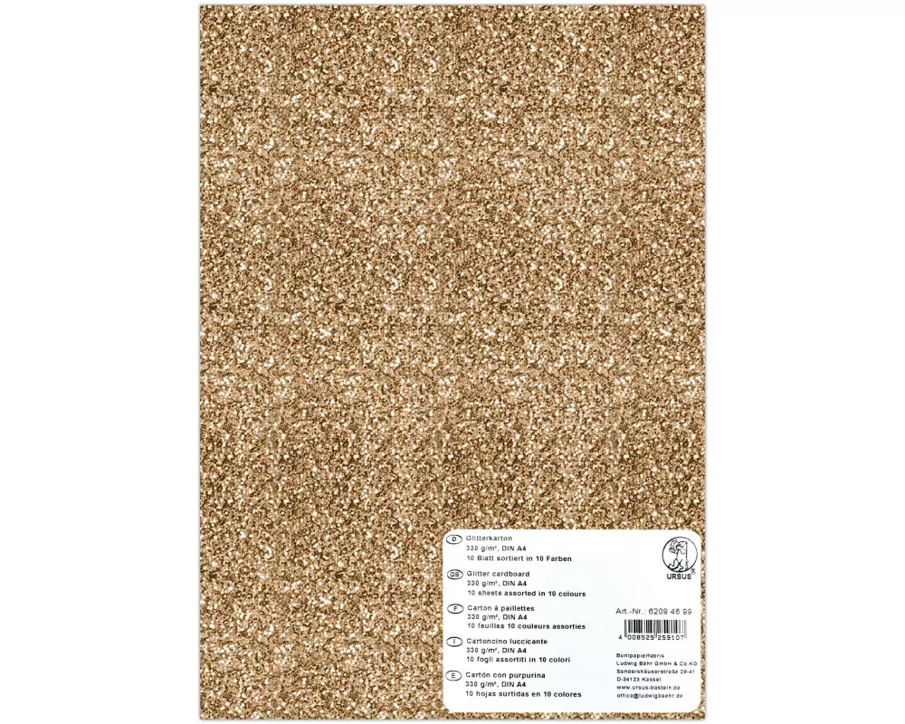 URSUS Bastelpapier Malpapier Glitzer A4, 330 g/m², Mehrfarbig
