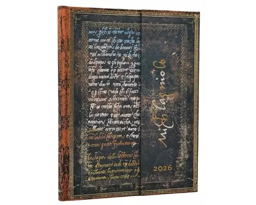2026 Michelangelo, Handwriting (Embellished Manuscripts Collection) Ultra 12-month Vertical Hardcover Flexi Dayplanner 2026 (Wrap Closure)