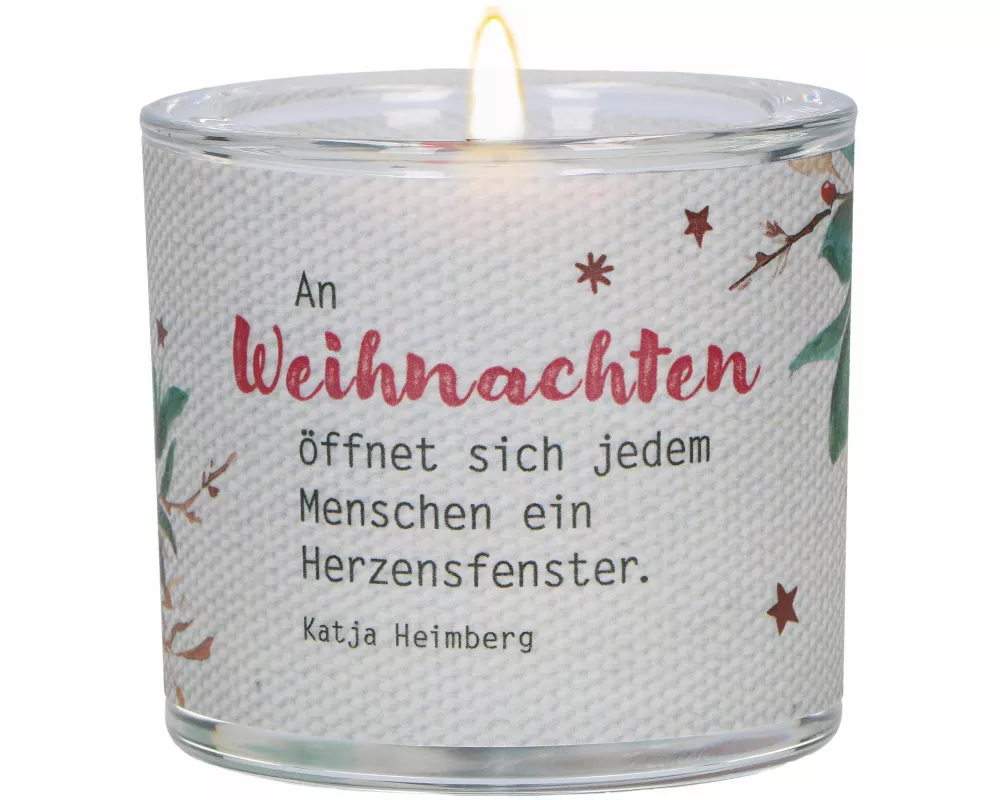 Butzon & Bercker Glaswindlicht Weihnachten Ø 6,5 cm - mundgeblasen mit farbig bedrucktem Pergamentumleger, Lieferung in grüner Geschenkverpackung mit