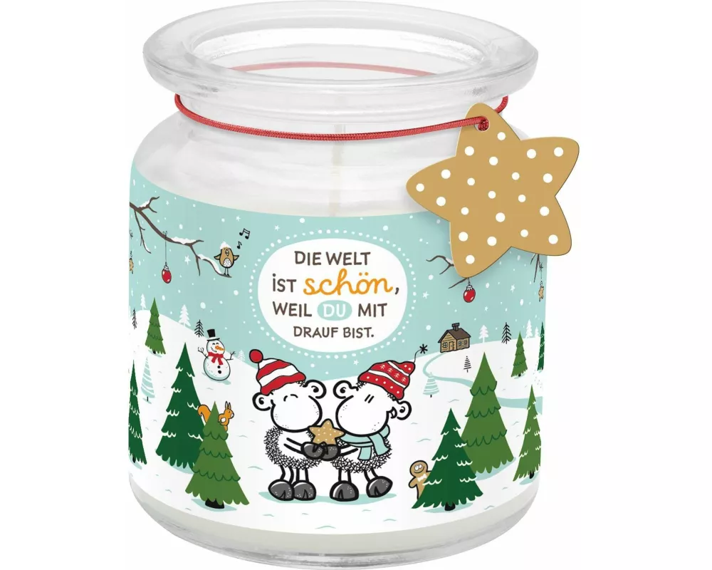 Kerze im Glas "Die Welt ist schön, weil du mit drauf bist"