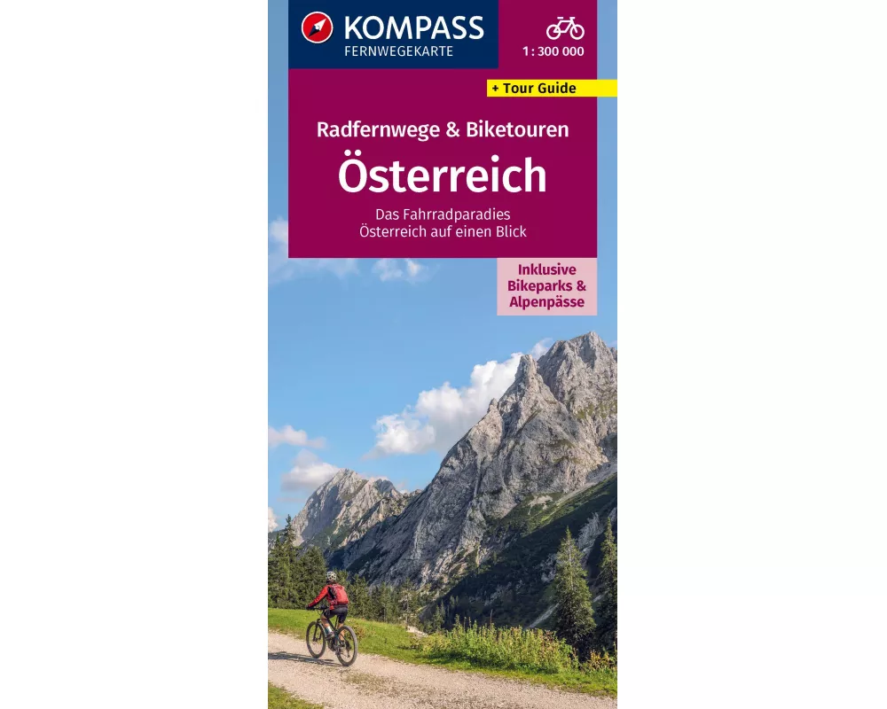 KOMPASS Radfernwegekarte Radfernwege & Biketouren Österreich - Übersichtskarte 1:300.000