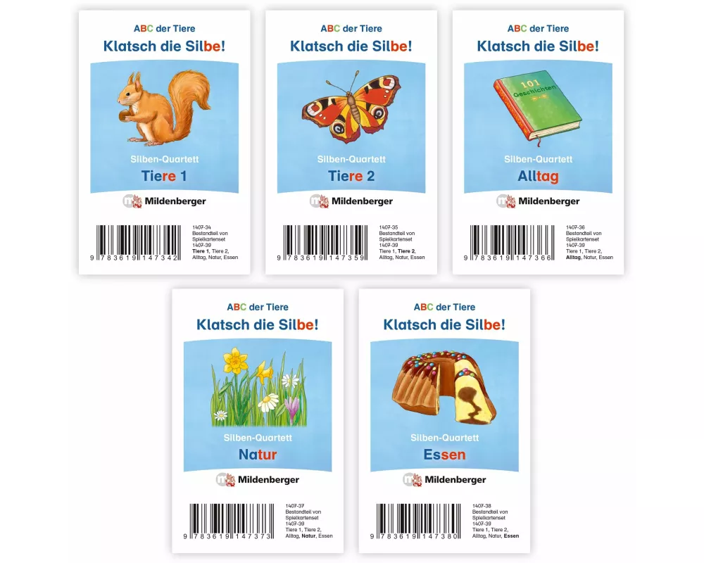 ABC der Tiere 1 Neubearbeitung - Klatsch die Silbe! Kartenspiel-5er-Set