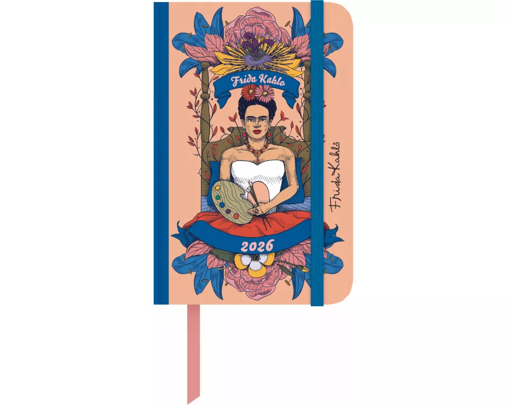 DUMONT - Frida Kahlo Buchkalender 2026 – Taschenkalender 9 x 14 cm – Weekly Planer mit Verschlussband & Falttasche