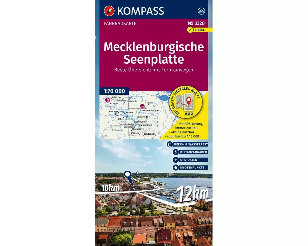 KOMPASS Fahrradkarte 3320 Mecklenburgische Seenplatte mit Knotenpunkten 1:70.000