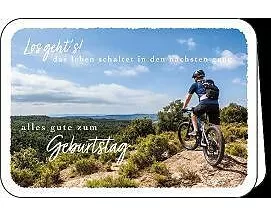 Doppelkarte / Zum Geburtstag (Mountainbiker) / hoch