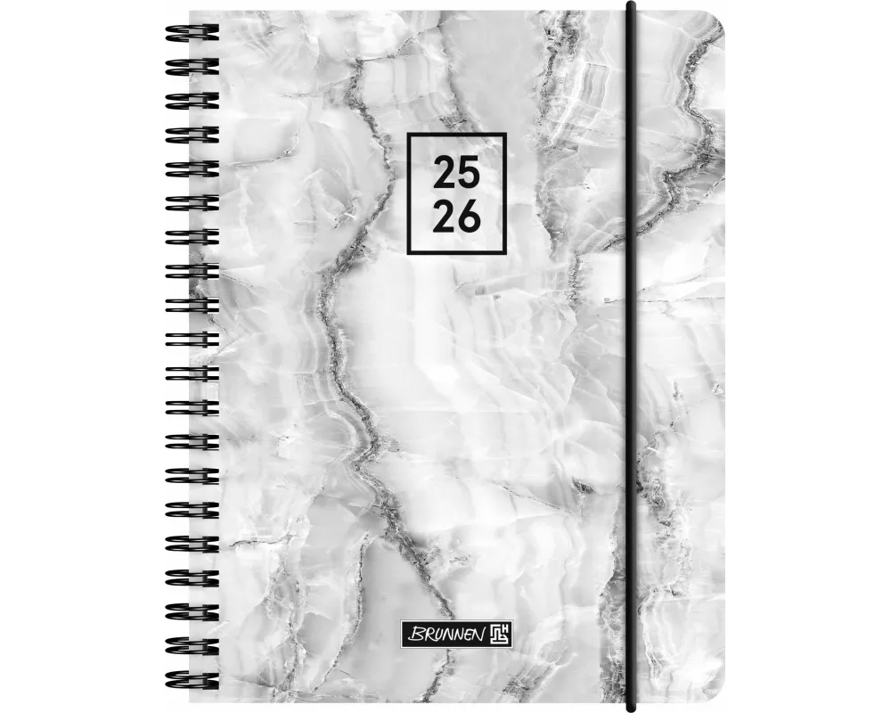 BRUNNEN Schülerkalender (2025/2026) "Grey Marble", 2 Seiten = 1 Woche, A6, 208 Seiten, PP-Umschlag, grau