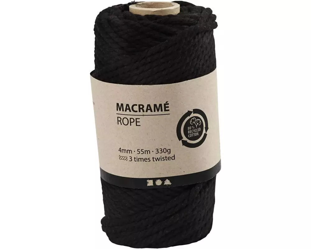 Creativ Company Baumwollgarn Makramee Rope 330 g, Schwarz