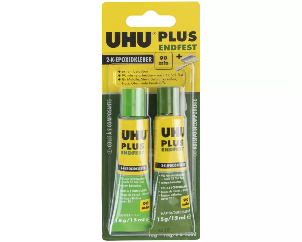 UHU Zweikomponentenkleber PLUS Endfest 2 Stück, Weiss
