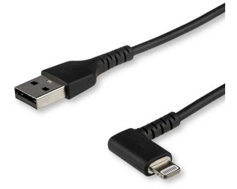 StarTech.com 2m USB A to Lightning Cable iPhone iPad Durable Right Angled 90 Degree Black Charger Cord w/Aramid Fiber Apple MFI Certified